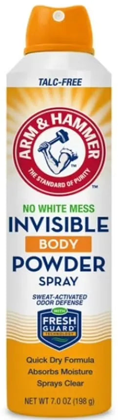 Arm & Hammer Invisible Body Powder Spray, Clear Talc-Free Body Odor & Sweat Control for Men & Women, Spray Body Powder for Women and Men, Arm and Hammer Body Spray Powder, 7 Oz (1 Pack)