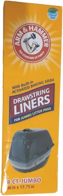 Arm and Hammer Drawstring Litter Pan Liners, Jumbo, White, 8 Pack