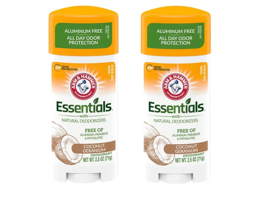 ARM & HAMMER Essentials Deodorant - Made with Natural Deodorizers - Coconut Geranium - Free From Aluminum, Parabens & Phthalates, 2.5 oz (Pack of 3)