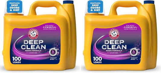 ARM & HAMMER Deep Clean Odor Formula Liquid Laundry Detergent, Radiant Burst Scent, 150 Fl Oz, 100 Loads (Pack of 2)