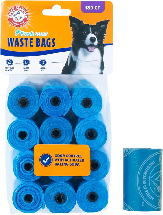 Arm & Hammer Disposable Dog & Cat Waste Bags, 180 Count, Blue, 9 x 14in