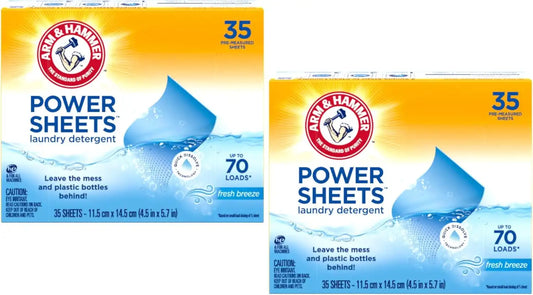 Arm & Hammer Laundry Detergent Power Sheets,Fresh Breeze, up to 140 Loads, 35 Ct (Pack of 2)