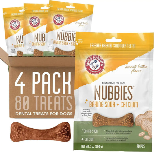 ARM & HAMMER Nubbies Dental Treats for Dogs, Peanut Butter, 20 Count, 4-Pk
