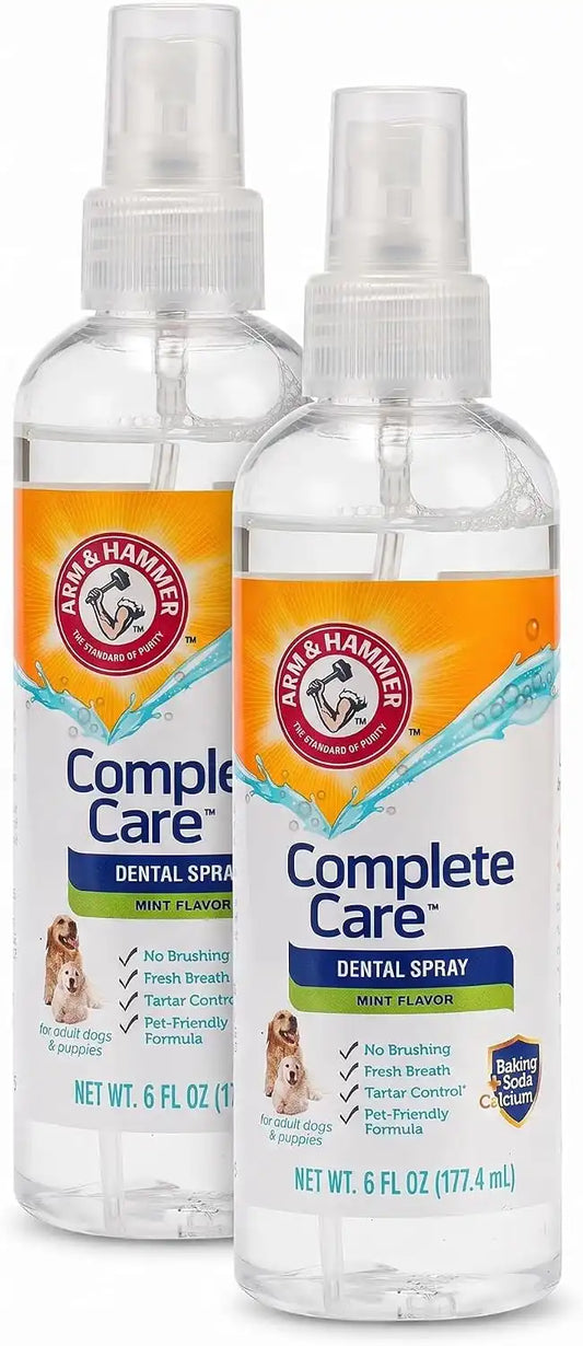 Arm & Hammer Complete Care Dog Dental Spray, Mint Flavor, Easy Brushless Dog Breath Freshener, Baking Soda Enhanced Formula for Fresh Dog-Breath, 6oz (Pack of 2)