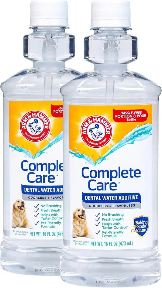 Arm & Hammer Complete Care Dental Water Additive for Dogs, Easy Portion Bottle, Dog Breath Freshener, Dog Mouth Wash or Dental Rinse, Simply Add to Pet Drinking Water for Fresher Breath, 16 FL OZ