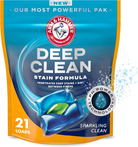 ARM & HAMMER Deep Clean Stain Formula Laundry Detergent Paks, 21 Count