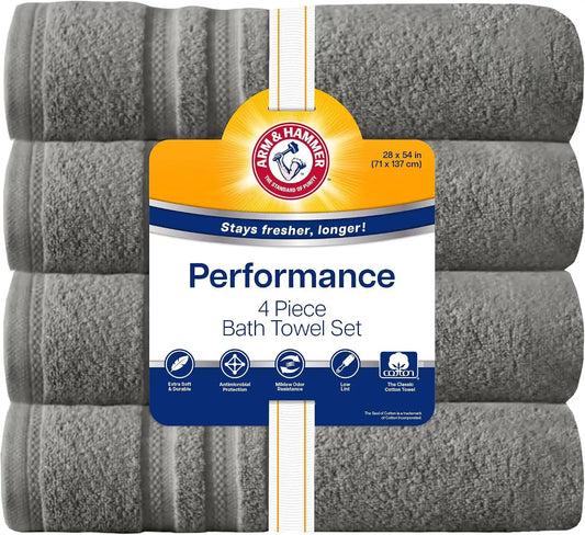 ARM & HAMMER Performance Bath Towels, 6 Piece, Grey