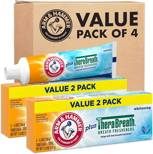 ARM & HAMMER Plus TheraBreath Toothpaste, ICY Mint, 5.5 oz, 4-Pack