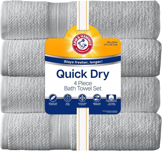 ARM & HAMMER Quick Dry Bath Towels, 4 Piece, Light Grey