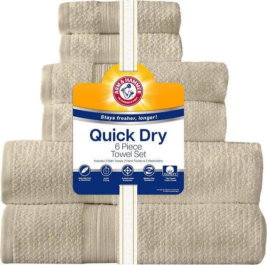 ARM & HAMMER Quick Dry Bath Towel Set, 6 Piece, Khaki