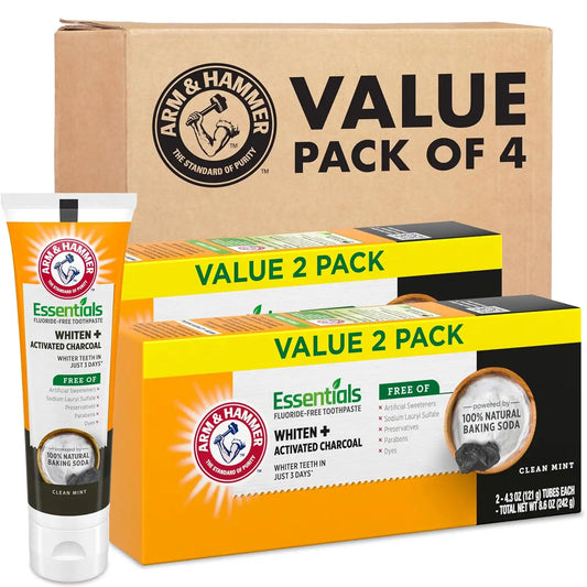 ARM & HAMMER Essentials Fluoride-Free Toothpaste, Clean Mint, 4.3oz, 4-Pack