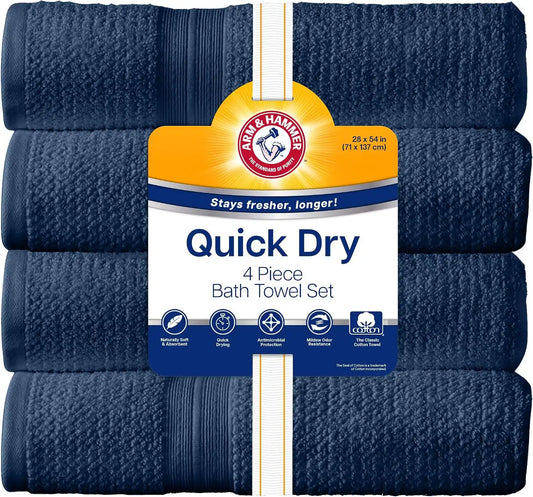 ARM & HAMMER Quick Dry Bath Towels, 4 Piece, Dark Blue