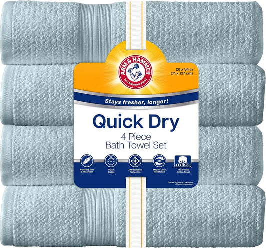 ARM & HAMMER Quick Dry Bath Towels, 4 Piece, Light Blue
