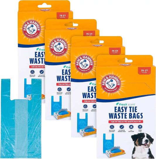 ARM & HAMMER 71041 Easy-Tie Waste Bags, Blue, 75 Count - Pack of 4