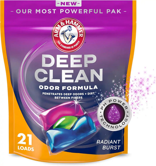 ARM & HAMMER Deep Clean Odor Formula Laundry Detergent Power Paks, 21 Count