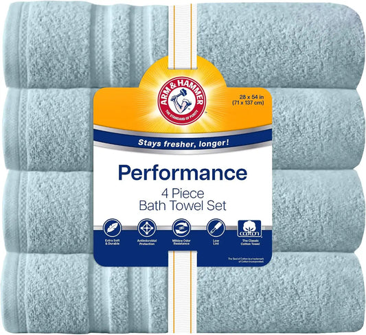 ARM & HAMMER Performance Bath Towels, 4 Piece, Light Blue