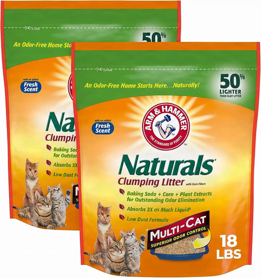 ARM & HAMMER Naturals Clumping Cat, Litter Odor Control, Multi Cat Litter, 18 lb. Bag (Pack of 2)