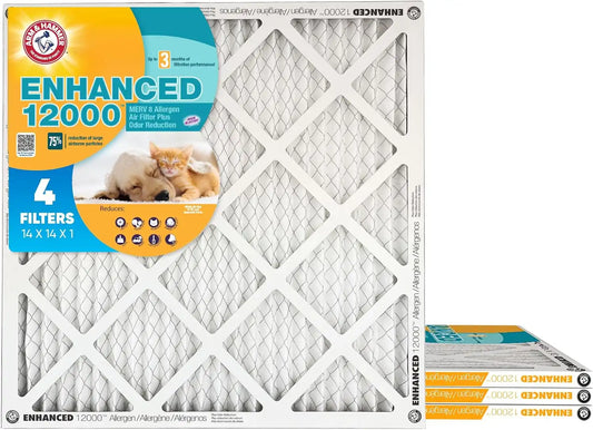 Arm & Hammer 14x14x1 Air Filter (4-Pack) | Merv 8 | Enhanced Allergen | Pet Fresh Odor Reduction | Contains Pure Baking Soda | HVAC AC Furnace | Made in USA | Actual Size 13.75" x 13.75" x 0.75"